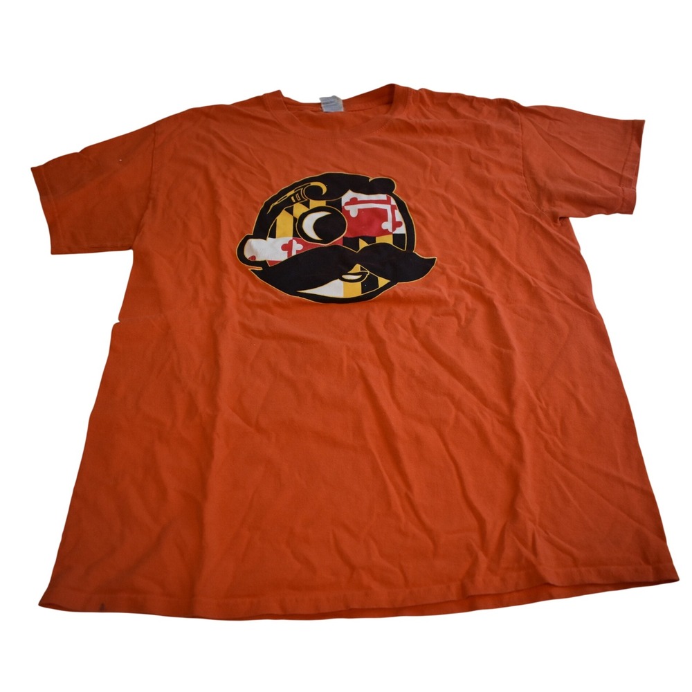 Natty Boh Gildan T-Shirt Mens Large Orange Good Maryland Flag Graphic Tee